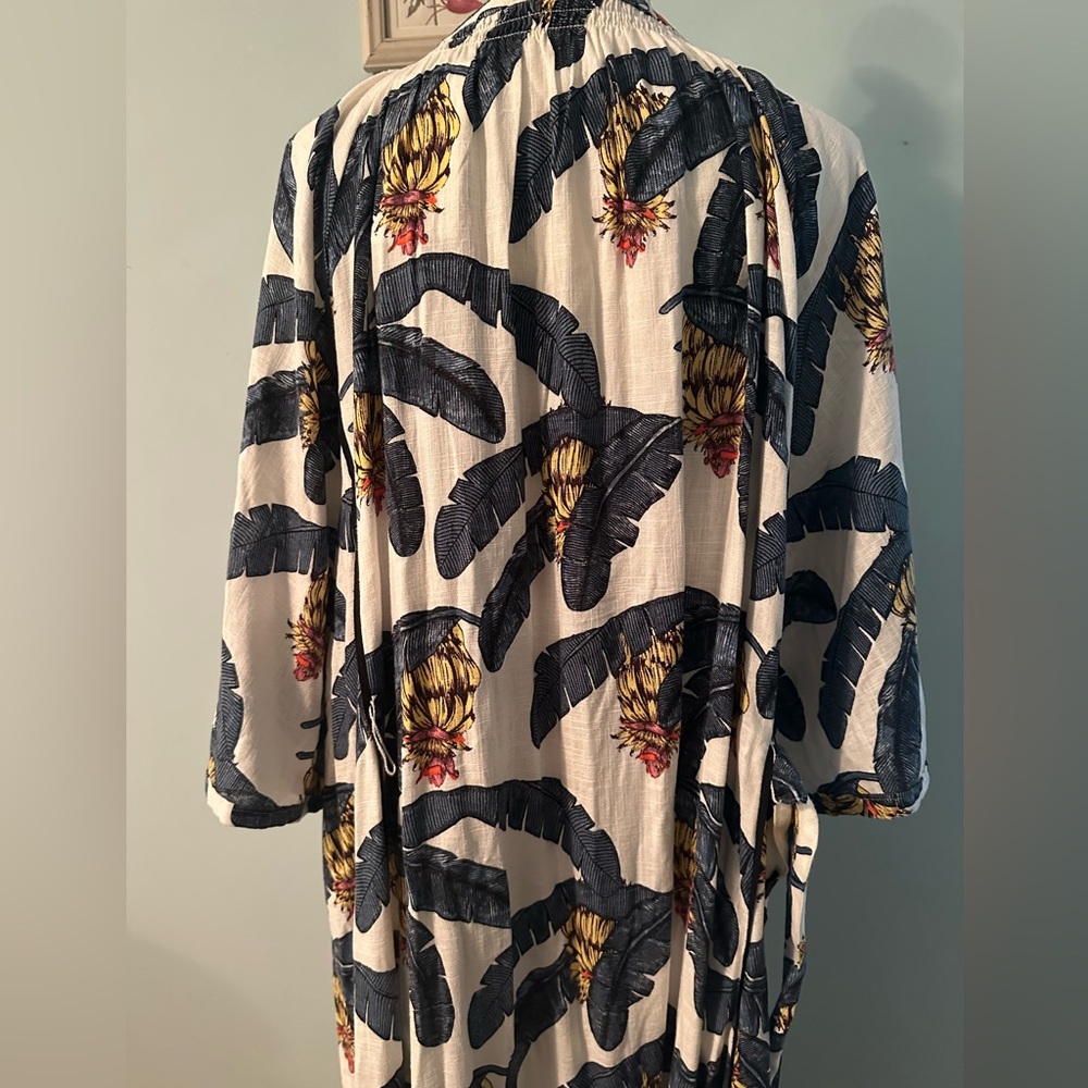 H&M White Midi Dress with Blue and Yellow Tropical Print - Picture 15 of 16